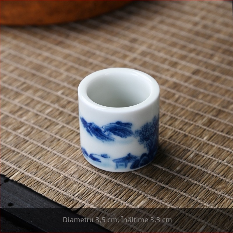 Accesorii pentru ceremonia ceaiului din porțelan bleu-albastru: suport ceramic pentru cești, suport pentru ceainic, tavă pentru ceai, covoraș termic pentru ceai, set retro Kung Fu pentru ceai