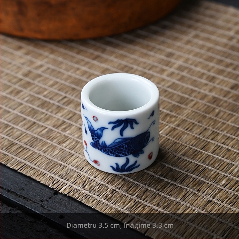 Accesorii pentru ceremonia ceaiului din porțelan bleu-albastru: suport ceramic pentru cești, suport pentru ceainic, tavă pentru ceai, covoraș termic pentru ceai, set retro Kung Fu pentru ceai