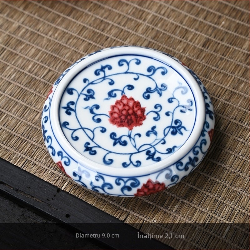 Accesorii pentru ceremonia ceaiului din porțelan bleu-albastru: suport ceramic pentru cești, suport pentru ceainic, tavă pentru ceai, covoraș termic pentru ceai, set retro Kung Fu pentru ceai