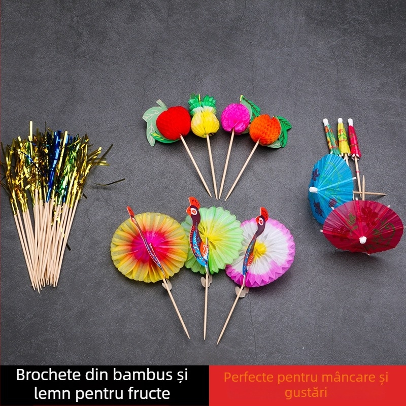 Umbrele mini din hârtie cu design floral pentru cocktailuri și fructe, de unică folosință