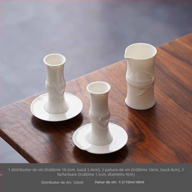 Set de vin din porțelan Dehua Kaolin cu model de bambus, decantor mic, pahare de vin roșu și alb, stil chinezesc