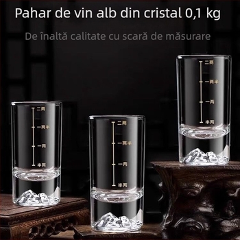 Pahar pentru băuturi spirtoase, cu măsurare, 101-200 ml, bază în formă de iceberg, design modern minimalist pentru ospitalitate