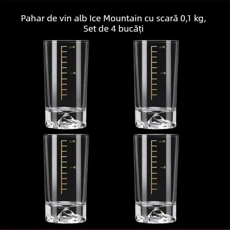 Pahar pentru băuturi spirtoase, cu măsurare, 101-200 ml, bază în formă de iceberg, design modern minimalist pentru ospitalitate