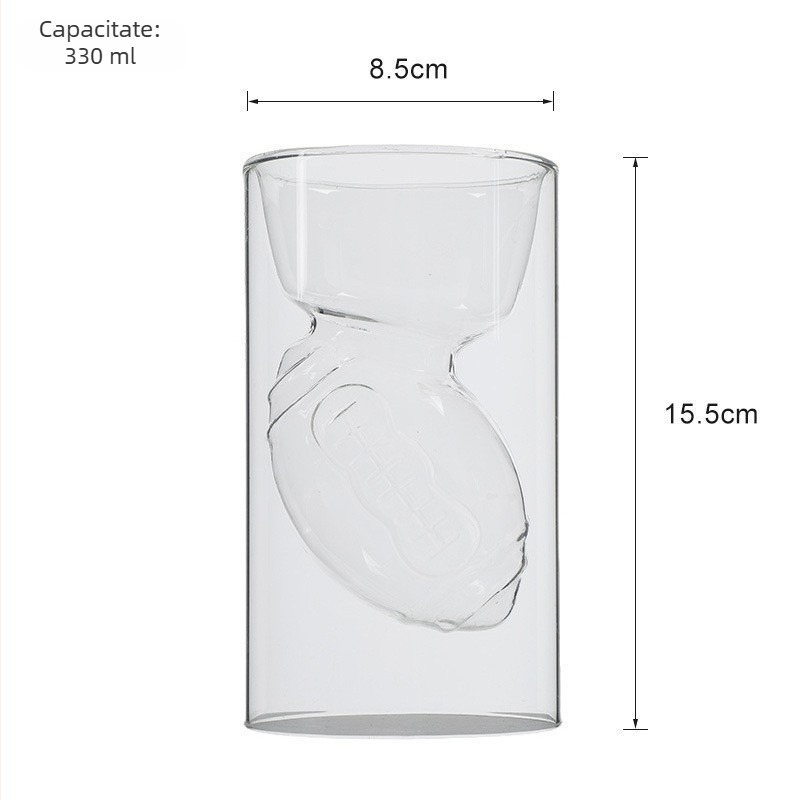 Pahar de cristal cu pereți dubli: whisky și vin roșu, cu dozator de turnare, vodkă, cupă rugby