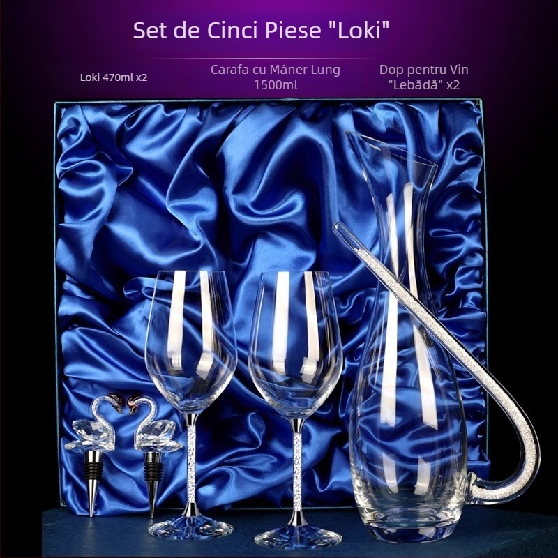 Decantor de vin din sticlă cu cristale încrustate, dispenser de vin pentru uz casnic, pahar de vin, pahar de vin roșu, stil nordic minimalist