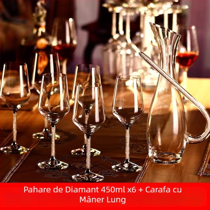 Decantor de vin din sticlă cu cristale încrustate, dispenser de vin pentru uz casnic, pahar de vin, pahar de vin roșu, stil nordic minimalist