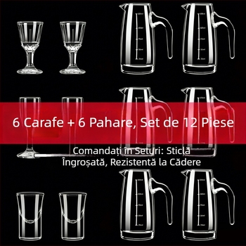 Set pentru vin și pahare de licor, 6 decantatoare și 6 pahare cu picior gros, rezistente la spargere, pentru catering