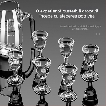 Set pentru vin și pahare de licor, 6 decantatoare și 6 pahare cu picior gros, rezistente la spargere, pentru catering