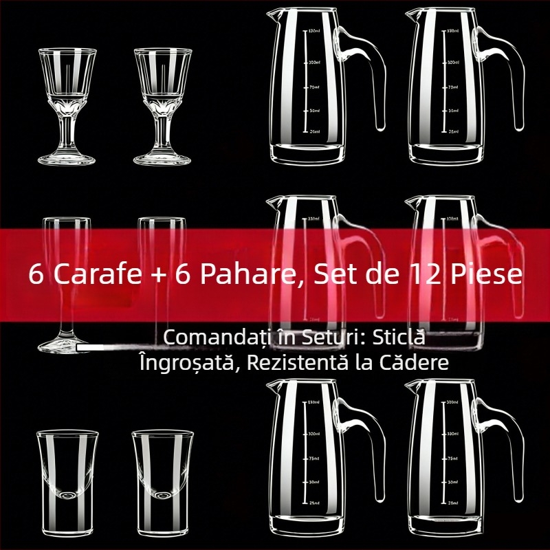 Set pentru vin și pahare de licor, 6 decantatoare și 6 pahare cu picior gros, rezistente la spargere, pentru catering