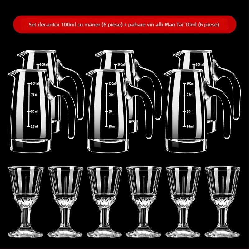 Set pentru vin și pahare de licor, 6 decantatoare și 6 pahare cu picior gros, rezistente la spargere, pentru catering