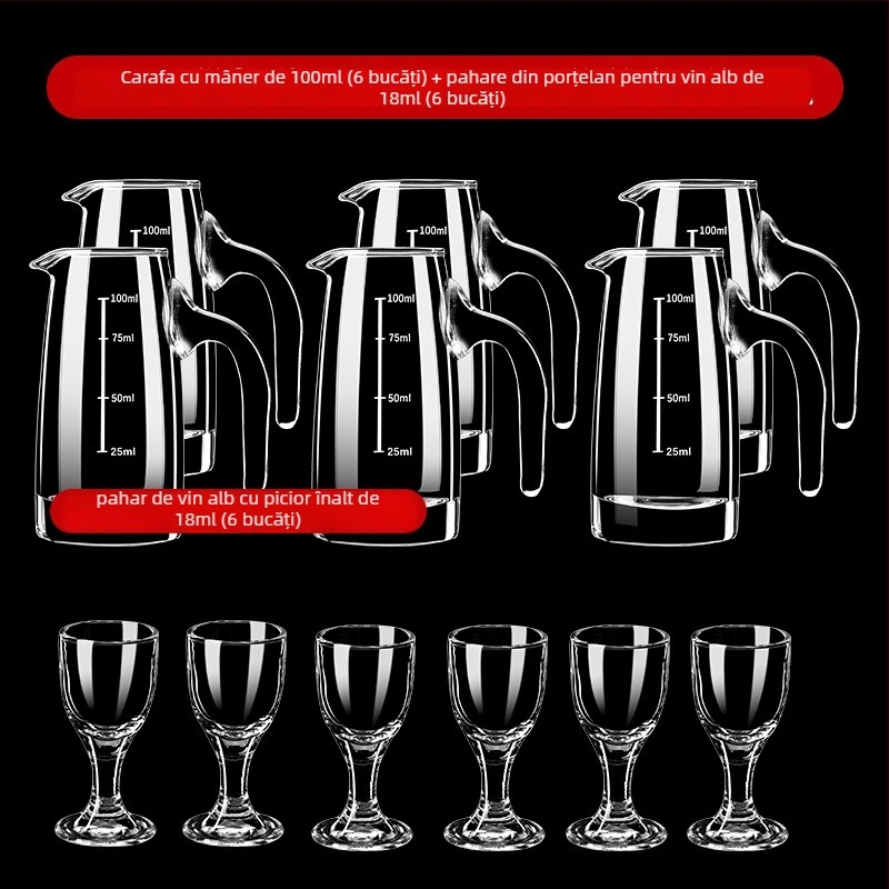 Set pentru vin și pahare de licor, 6 decantatoare și 6 pahare cu picior gros, rezistente la spargere, pentru catering