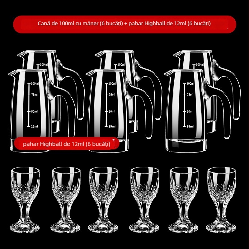 Set pentru vin și pahare de licor, 6 decantatoare și 6 pahare cu picior gros, rezistente la spargere, pentru catering