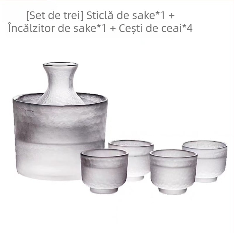 SENHE Set de lichior din sticlă în stil japonez, cu textură ciocănată, patru pahare