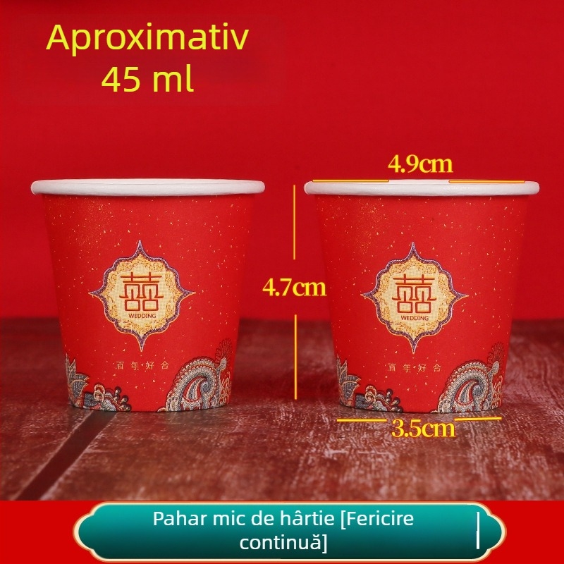 Pahare de unică folosință din hârtie roșii, pentru degustare, toasturi și ceai; versiune mini îngroșată, 45 ml