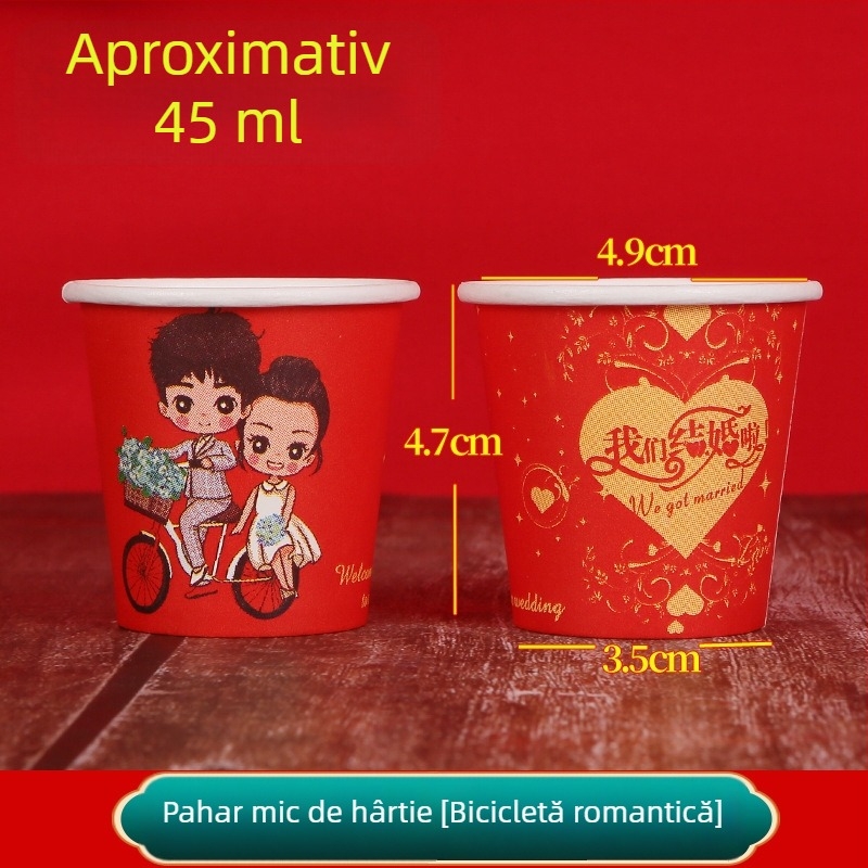 Pahare de unică folosință din hârtie roșii, pentru degustare, toasturi și ceai; versiune mini îngroșată, 45 ml
