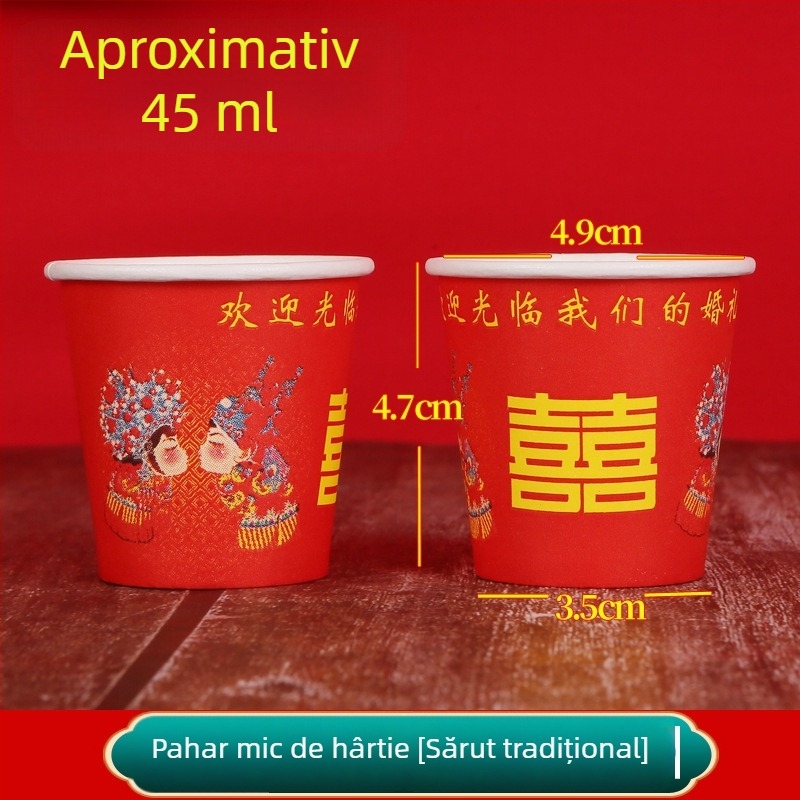 Pahare de unică folosință din hârtie roșii, pentru degustare, toasturi și ceai; versiune mini îngroșată, 45 ml