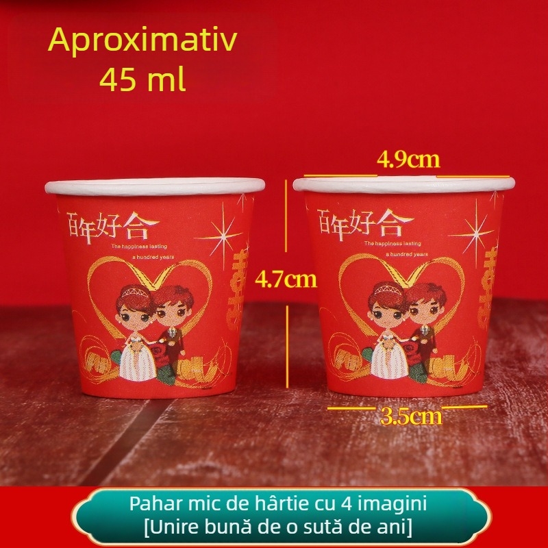 Pahare de unică folosință din hârtie roșii, pentru degustare, toasturi și ceai; versiune mini îngroșată, 45 ml