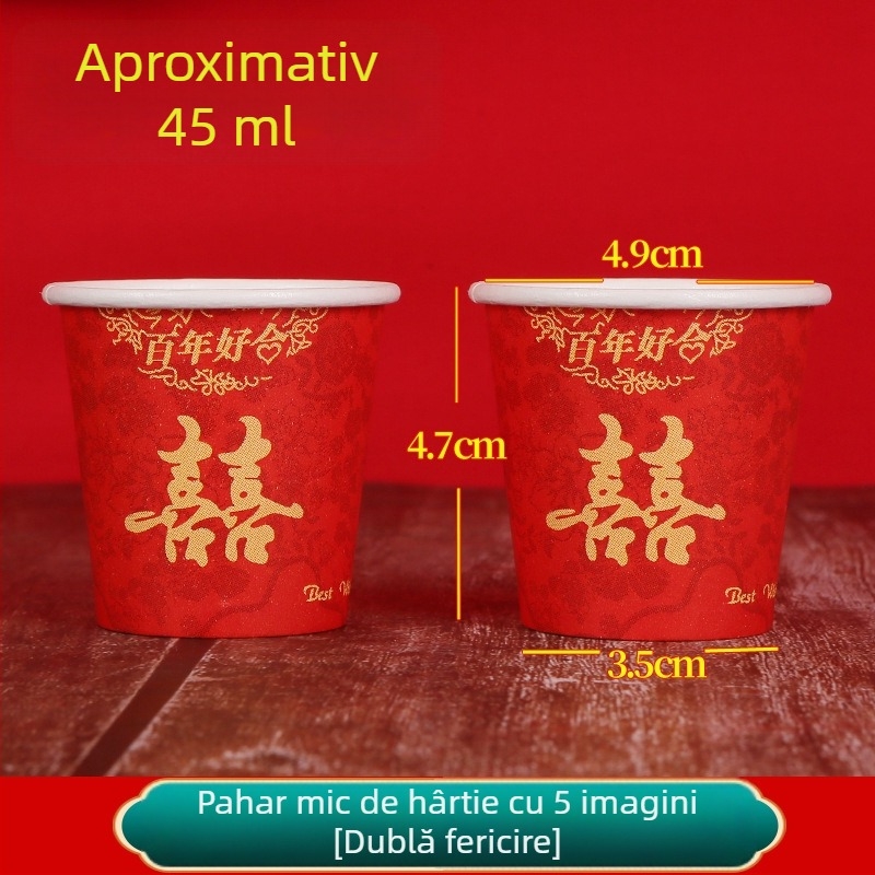 Pahare de unică folosință din hârtie roșii, pentru degustare, toasturi și ceai; versiune mini îngroșată, 45 ml