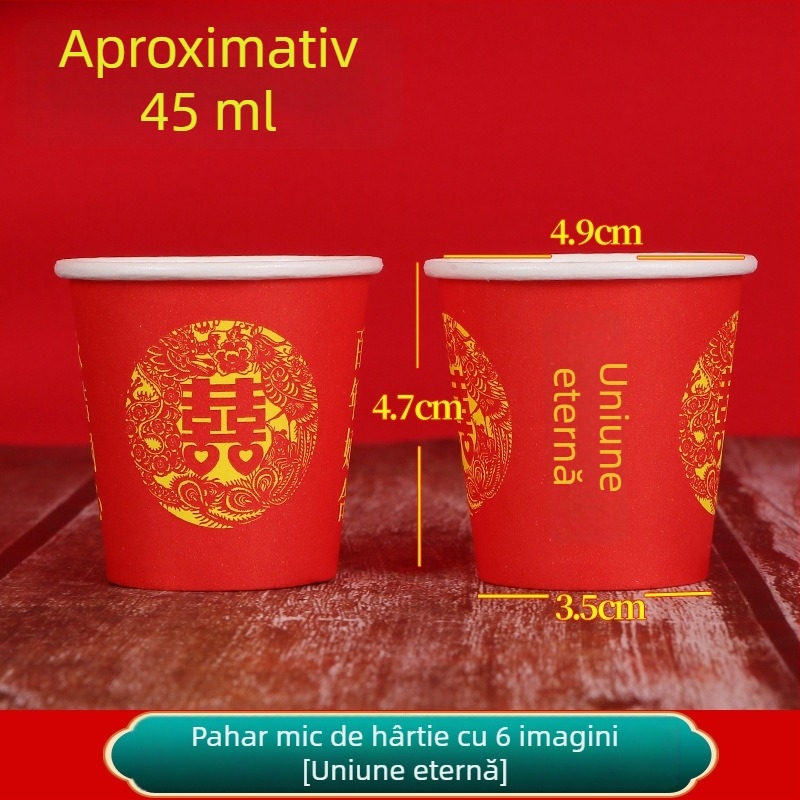 Pahare de unică folosință din hârtie roșii, pentru degustare, toasturi și ceai; versiune mini îngroșată, 45 ml