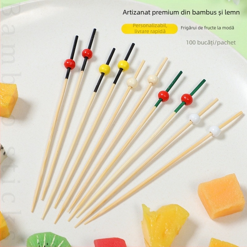 Bețișoare de bambus de unică folosință pentru fructe, sushi, cocktailuri și burgeri – 100 bucăți