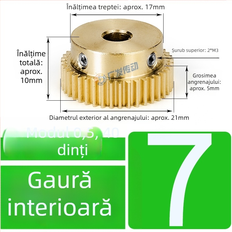 Pinion din alamă, modul 0,5, 40 dinți, cu treaptă înălțată, pinion drept din alamă pentru șină dințată