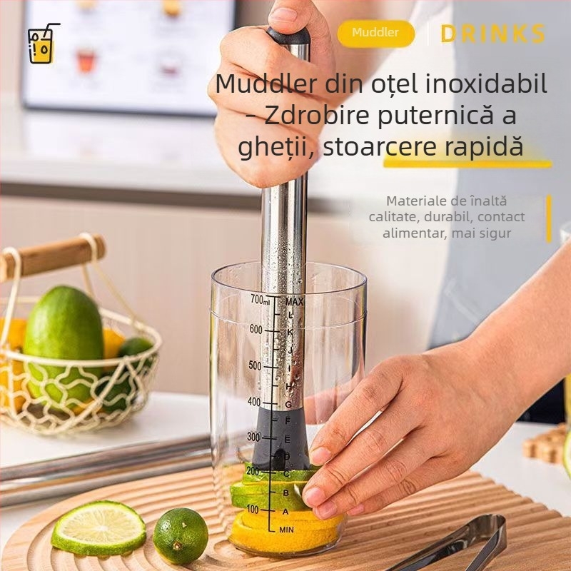 Zdrobitor de gheață din oțel inoxidabil și muddler pentru cocktailuri, ceai cu lapte și lămâie, ustensile de bar