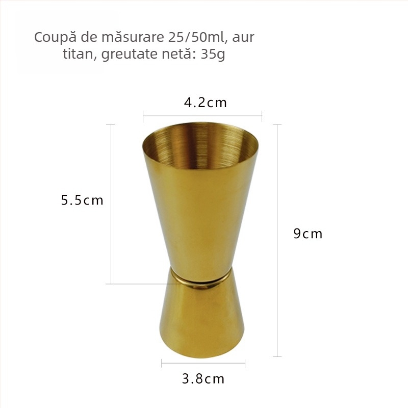 Măsurător pentru cocktailuri din oțel inoxidabil, cu capete duble și margine dreaptă, 25/50 ml, finisaj natural