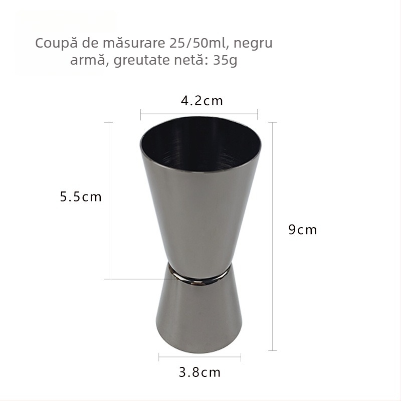 Măsurător pentru cocktailuri din oțel inoxidabil, cu capete duble și margine dreaptă, 25/50 ml, finisaj natural