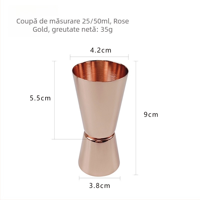 Măsurător pentru cocktailuri din oțel inoxidabil, cu capete duble și margine dreaptă, 25/50 ml, finisaj natural