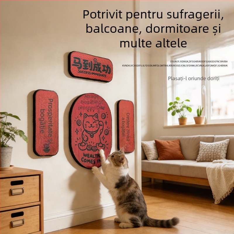 Placă de zgâriat pentru pisici de Anul Nou, durabilă și fără scame, montat pe perete din carton ondulat, protecție pentru canapea și întreținere a ghearelor
