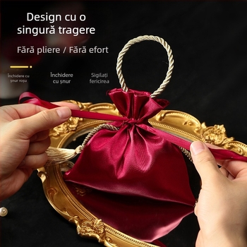 Geantă satinată pentru bomboane de nuntă, material textile premium