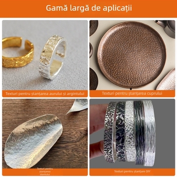Cioc texturizat cu mâner din lemn pentru gravură DIY pe bijuterii din aur și argint (brățări și inele) cu model de valuri