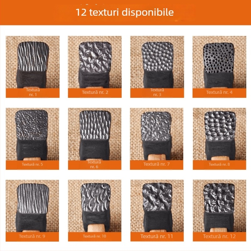 Cioc texturizat cu mâner din lemn pentru gravură DIY pe bijuterii din aur și argint (brățări și inele) cu model de valuri