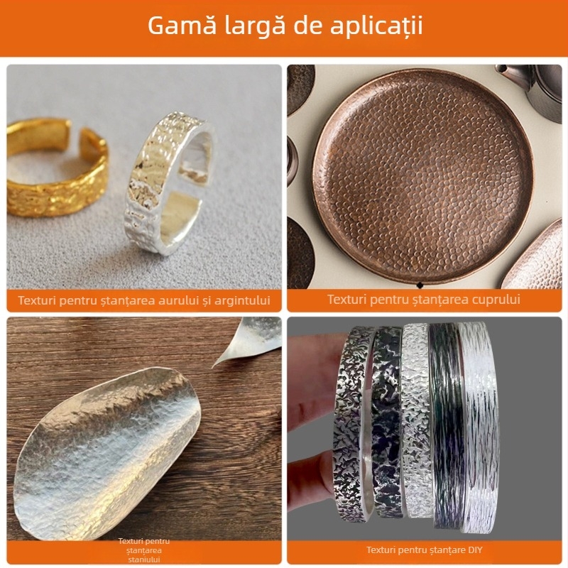 Cioc texturizat cu mâner din lemn pentru gravură DIY pe bijuterii din aur și argint (brățări și inele) cu model de valuri