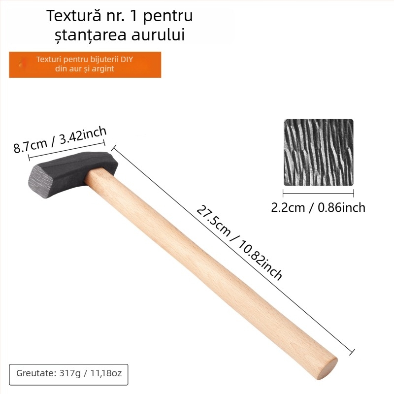 Cioc texturizat cu mâner din lemn pentru gravură DIY pe bijuterii din aur și argint (brățări și inele) cu model de valuri
