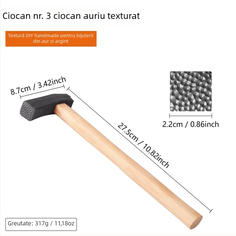 Cioc texturizat cu mâner din lemn pentru gravură DIY pe bijuterii din aur și argint (brățări și inele) cu model de valuri