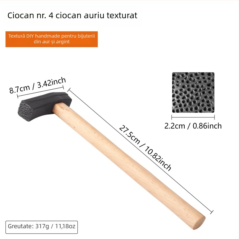 Cioc texturizat cu mâner din lemn pentru gravură DIY pe bijuterii din aur și argint (brățări și inele) cu model de valuri
