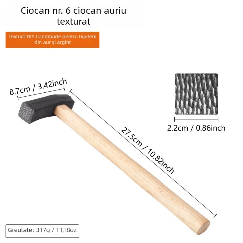 Cioc texturizat cu mâner din lemn pentru gravură DIY pe bijuterii din aur și argint (brățări și inele) cu model de valuri