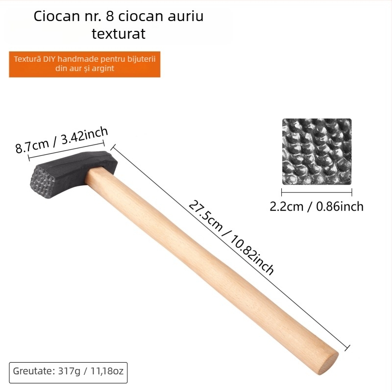 Cioc texturizat cu mâner din lemn pentru gravură DIY pe bijuterii din aur și argint (brățări și inele) cu model de valuri