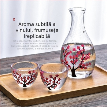 Set de saké din sticlă cu flori de prune, stil japonez, încălzitor rezistent la căldură, 4 piese