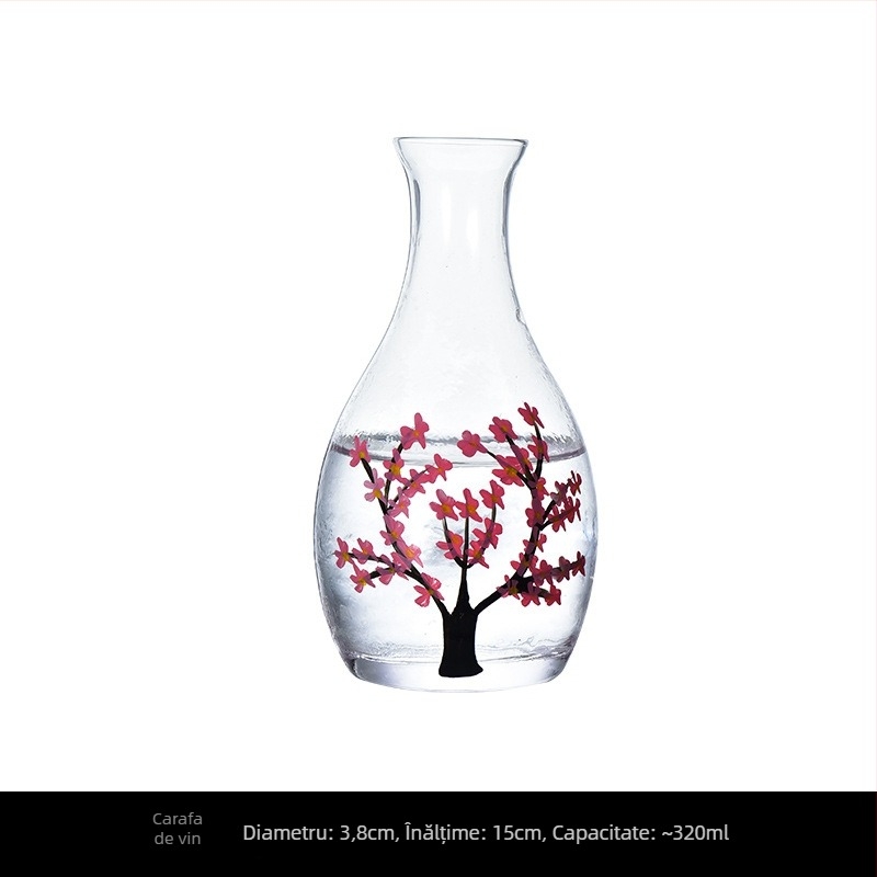Set de saké din sticlă cu flori de prune, stil japonez, încălzitor rezistent la căldură, 4 piese