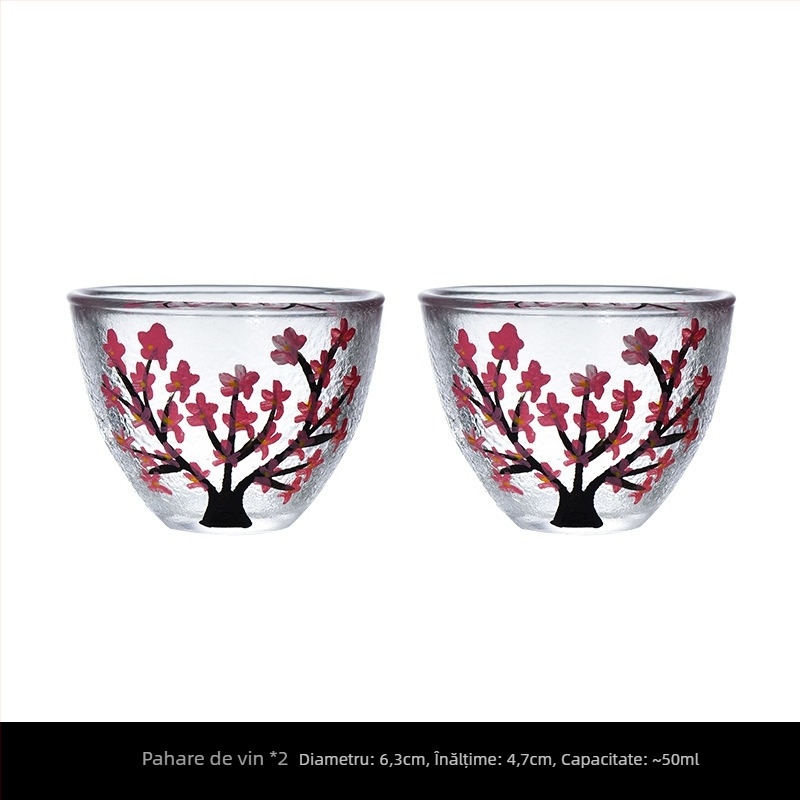 Set de saké din sticlă cu flori de prune, stil japonez, încălzitor rezistent la căldură, 4 piese