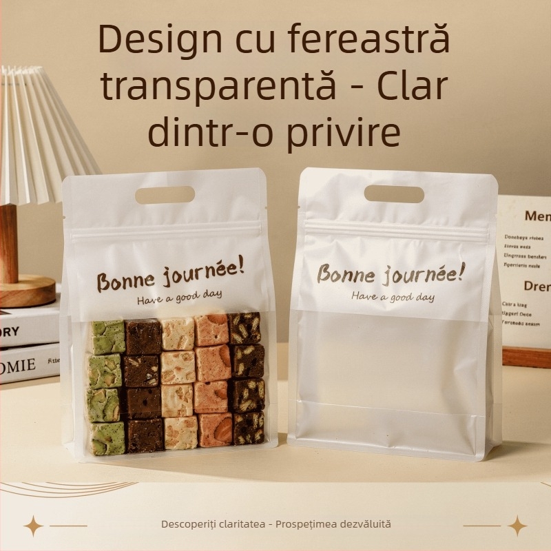 Pungi transparente de ambalare cu mâner, sigilare automată, pentru fursecuri cu merișe, bomboane și produse de coacere