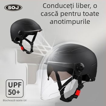 Cască pentru motocicletă electrică, conform noului standard național 3C, pentru bărbați și femei, tip semi, patru sezoane, protecție UV, ABS.