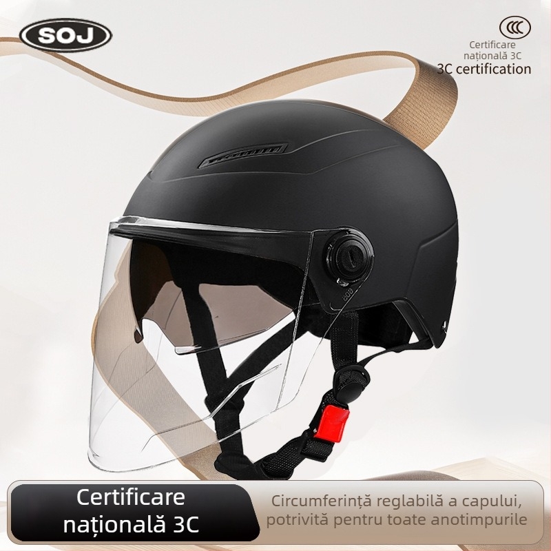 Cască pentru motocicletă electrică, conform noului standard național 3C, pentru bărbați și femei, tip semi, patru sezoane, protecție UV, ABS.