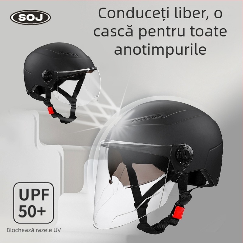 Cască pentru motocicletă electrică, conform noului standard național 3C, pentru bărbați și femei, tip semi, patru sezoane, protecție UV, ABS.