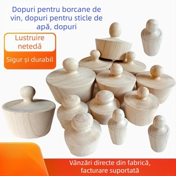 Dop din lemn pentru borcan de vin, dop pentru termos și capac din lemn cu gât din plută