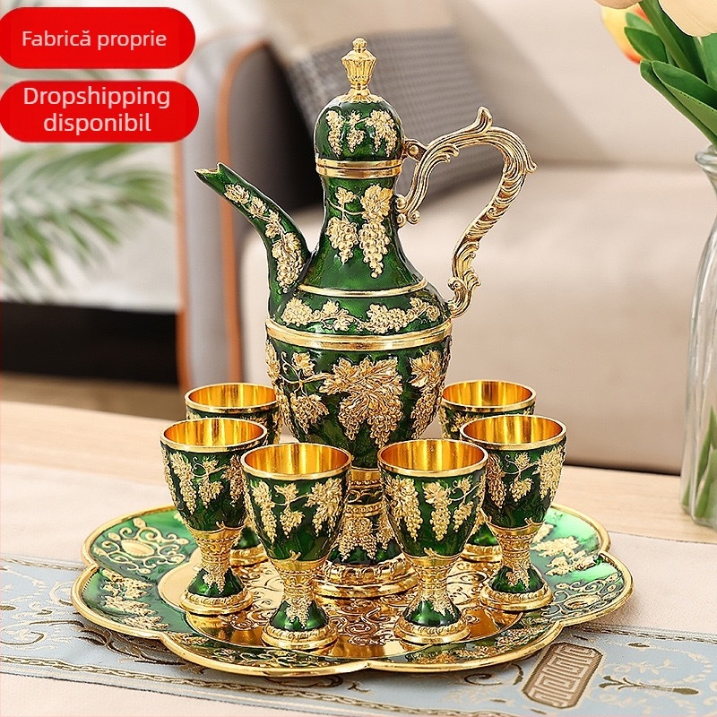 Set european metal pentru băuturi, cu decantor vintage pentru lichior și pahare elegante de vin, cadou de nuntă decorativ
