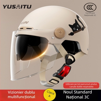  Cască 3C certificată, clasă A, pentru vehicule electrice și motociclete, cu lentile duble, protecție solară, unisex, pentru toate anotimpurile