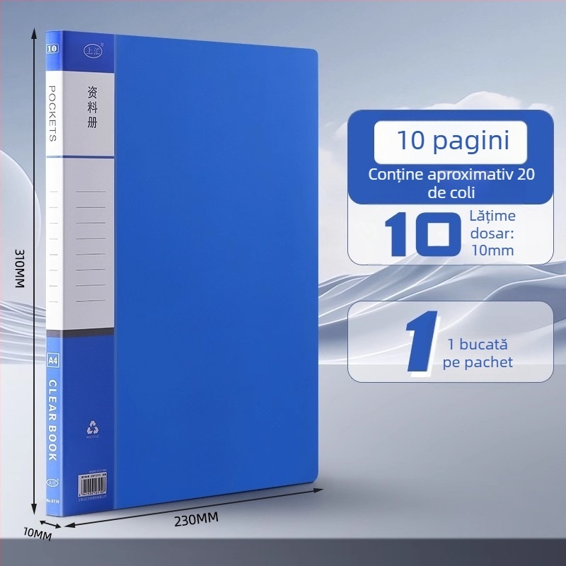 Dosar A4 transparent cu pagini de inserție pentru documente
